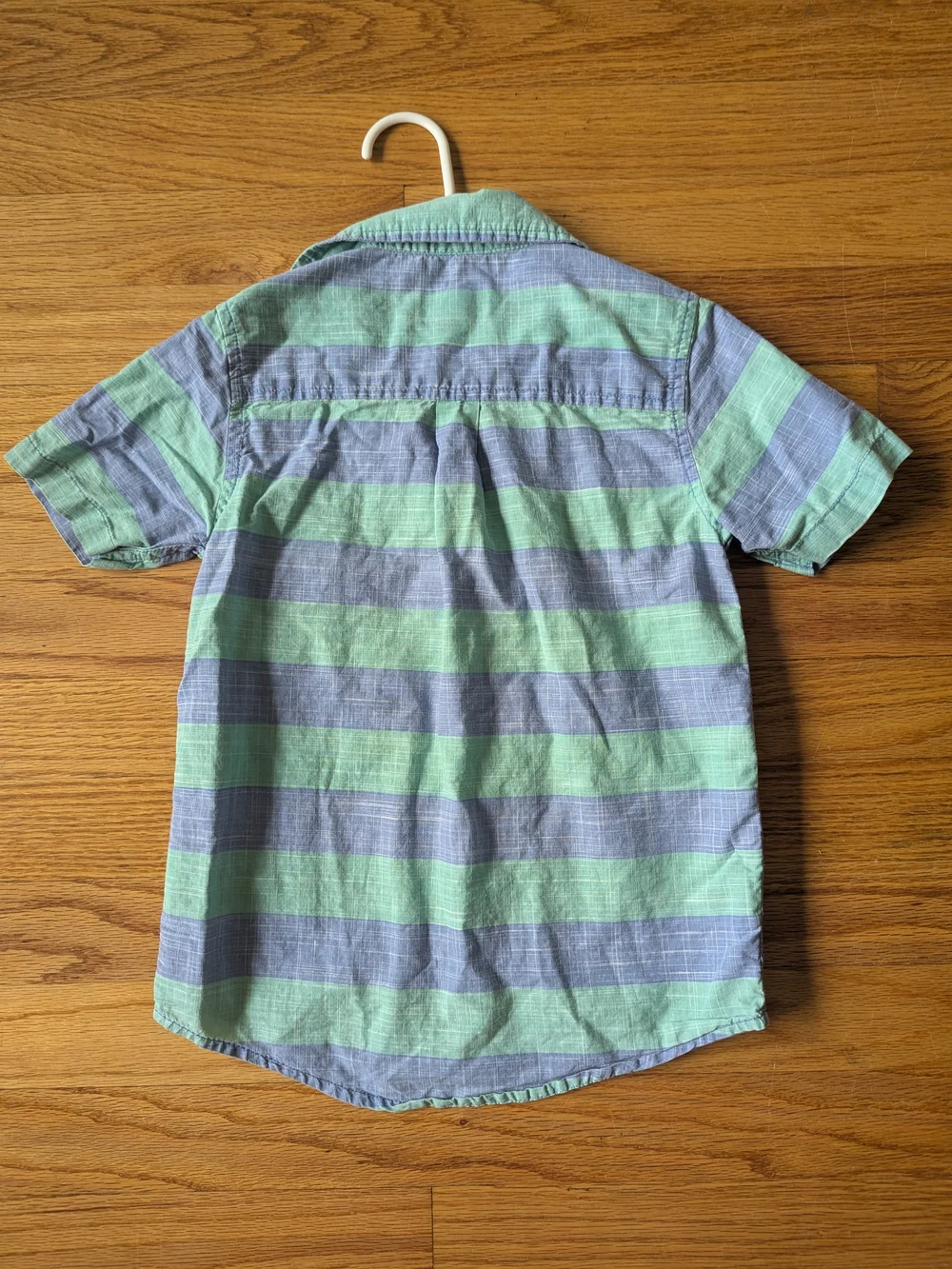The Children's Place Blue and Green Striped Short-Sleeve Button-Up Shirt, 5T